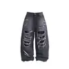 Moda Masculina Tendencia Nuevo Streetwear Retro Lavado Rasgado Suelto Pantalones de Mezclilla Gótico Y2K Ropa
