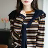 Suéter de Punto de Dos Piezas con Chal para Mujer, Nuevo Diseño Otoñal con Rayas, Elegante Chaqueta Suéter