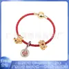 Pandora S925 Cobre Blanco Chapado en Plata Cuerda de Mano Tejida de Cuero Rojo Serie de Año Nuevo Pulsera Gato de la Suerte