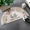 Felpudo de Entrada para Puerta con Flores Pintadas a Mano Estilo Americano Alfombra Semicircular de Celebridad de Internet Felpudo Espesado Antideslizante de PVC Felpudo de Piso Circular de Seda Floral