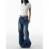 Calça Jeans Wide Leg Pregueada Estilo Retrô Americano de Cintura Alta para Mulheres Altas, Caimento Solto, Emagrecedor, Fluido, Corte Reto, Comprimento até o Chão