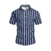 Ropa de Hombre Transfronteriza Europea y Americana Amazon Verano Nuevo Estilo Solapa Rayas Vacaciones Camisa de Manga Corta Camiseta de Manga Corta de Playa para Hombre