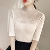 2024 Nuevo Invierno Cuello Alto Medio Estilo Francés Manga Larga Tejido de Punto Slim Camiseta Base para Mujer Tejido de Punto Negro Trbottomy
