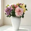 Flores de peônia artificiais com 2 peônias e bordas queimadas, adequadas para decoração de sala de estar e hotel, arranjo floral, peônias artificiais em estilo pintura a óleo