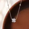 Collar de Plata de Ley s925 Trébol de Cuatro Hojas para Mujer Estilo Coreano Nicho Lujo Ligero Colgante de Corazón Flor de Zirconia Cadena Dulce para Clavícula
