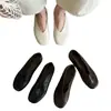 ¡Versión de cuero! Zapatos casuales para mujer estilo francés sin cordones con punta redonda, versátiles para ir al trabajo, cómodos para los pies, zapatos planos negros