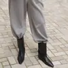 Botines Cortos de Piel Suave para Mujer 2026 Nuevo Otoño e Invierno Punta Cuadrada Tacón Oculto Patrón Tejido Moda Botines de Media Caña Gris Negro