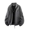 Chaqueta retro americana de moda para hombre para primavera y otoño, con corte tridimensional, diseño casual de cuello alto, chaqueta de trabajo para hombre