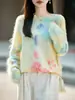 Suéter de Lã de Seda Floral Novo Outono/Inverno 2026 para Mulheres, Gola Redonda Solta e Macia, Peso Pesado, Top de Luxo Leve