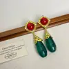 Pendientes Largos Vintage Diamante Colgante Estilo Retro Francés Moda Elegante Elegante Elegante Elegante Pendientes Joyería de Moda