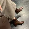 Botines cuadrados elásticos ajustados de estilo coreano 2026 para mujer, con diseño que aumenta la altura, cremallera trasera, tacón grueso y estilo versátil para otoño/invierno