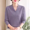 Tejido de punto de otoño para mujer de mediana edad, nuevo estilo 2026, top de manga larga básico para primavera y otoño, blusa de corte holgado