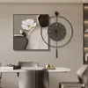 Piedra Llega a Restaurante de la Suerte Pintura Decorativa con Reloj Lujo Ligero Sensación de Gama Alta Pintura de Pared para Comedor Reloj de Pared Simple Transfronterizo