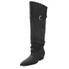 Botas de Caballero de Cuero en Capas para Mujer, Botas Largas de Caña Alta, Nuevo Estilo Otoño/Invierno, Punta Puntiaguda, Tacón Medio Grueso, Hebilla, Botas Altas hasta la Rodilla para Mujer