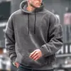 Sudadera con capucha forrada de forro polar para hombre para otoño e invierno, jersey de forro polar color coral liso, chaqueta casual holgada, ropa de hombre transfronteriza de moda