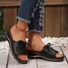 2025 Nuevas Zapatillas de Verano de Comercio Exterior con Cuña y Boca de Pez Zapatos de Mujer Casual Talla Grande Tacón Grueso Zapatillas Lazo Color Sólido