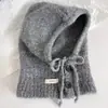 Nuevo Sombrero Cálido de Otoño e Invierno y Bufanda Integrados Sombrero de Lana para Mujer Estilo Coreano Color Sólido Pasamontañas Pequeño que Muestra la Cara