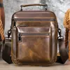 2024 Nova Bolsa Masculina de Couro Wax Top Camada Couro Bovino Bolsa Transversal Masculina Casual para o Dia a Dia Bolsa de Ombro Avançada Masculina Atacado