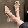 Zapatillas de Verano de Cristal de Moda para Mujer 2025 Nuevas Sandalias de Verano con Correa de Mariposa y Tacones Altos Frescos de Pedrería