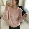Suéter de Bloques de Color de Terciopelo con Bordado de Oveja Pequeña y Oso de Miel para Mujer 2026 Otoño/Invierno Nuevo Holgado Reductor de Edad Suave y Pegajoso Tejido
