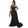 En Stock Comercio Exterior Ropa de Mujer Nueva Moda Europea y Americana Elegante Color Sólido Fiesta Bodycon Manga de un Hombro Vestido Largo con Estilo