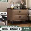 Mesita de noche de madera maciza y chapa de piedra, diseño moderno y minimalista, adecuada para apartamentos pequeños, con cajones para almacenamiento