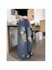 Jeans Vintage Rasgados para Mujer 2025 Nuevo Estilo Sueltos de Cintura Alta Desgastados Estilo Hong Kong Rectos de Pierna Ancha Exclusivamente para Ventas Transfronterizas