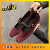 Sapatos Mary Jane Vermelhos de Veludo com Strass, Bico Quadrado, Estilo Francês Retrô, para Mulheres 2025, Aumentadores de Altura, Primavera, Salto Baixo, Versáteis