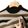 Suéter de lana a rayas de alta calidad, jersey de cuello redondo para hombre, camisa básica de manga larga para otoño e invierno, suéter de punto informal para hombre de mediana edad.