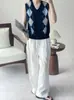 26 Chegada Outono Inverno Estilo Old Money Padrão Diamante Intársia Colete de Pelúcia Suéter de Cashmere Senso de Design Suéter de Lã Puyuan