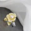 Conjunto Atacado de Joias de Prata Nafoge com Anel de Prata Pérola Natural de Água Doce Anel de Prata Esterlina 925 Banhado a Ouro Moda Pétala