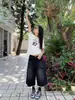 Shorts Jeans Cropped de Cintura Alta Wide Leg Plus Size para Mulheres, Novo Estilo de Verão, Lavagem Preta, Calça Reta Casual Solta Emagrecedora