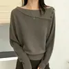 Suéter grueso de punto grueso con hombros descubiertos estilo coreano para mujer, diseño de otoño e invierno, top holgado y casual de manga larga