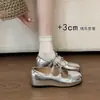 Primeiro Encontro Sapatos Mary Jane de Ballet Aumentadores de Altura Sazonais para Mulheres, Novo Modelo Verão 2026, Versátil com Saias, Laço, Luz Prateada