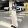 Calça Jeans Casual Wide Leg Reta Feminina Nova Primavera 2026 Comprimento Estendido com Cinto de Chenille e Elastano
