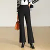 Pantalones de moda acampanados de cintura alta 2026 pantalones casuales negros, elegantes y con estilo, pantalones largos cálidos engrosados con forro polar de otoño e invierno