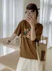 Ventas Directas del Mercado de las Trece Línas: Camiseta de Algodón Copo de Nieve de Verano, Cuello Redondo, Corte Ajustado, Mangas Cortas Versátiles, Suministro para Tienda Física, Envío Directo de Una Pieza