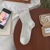 Meias estilo Ballet até o meio da panturrilha, Malha Floral Doce e Delicada, Estilo Verão Fino, Color Blocking, Estilo Coreano, Meias Simples Sem Costura Enrugadas, Algodão