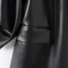 Chaqueta de Cuero Haining para Mujer, de Longitud Media, Negra, Cuello Alto, Cinturón de Corbata, Chaqueta de Cuero, Nuevo Estilo Otoño e Invierno, Elegante Abrigo de Cuero