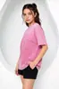Camiseta de manga corta de algodón puro de peso pesado estilo americano para mujer, nuevo modelo de verano, efecto de lavado batik vintage, corte holgado, adelgazante, rosa