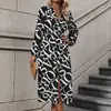 Amazon Comercio Exterior Transfronterizo Otoño 2025 Nuevo Vestido Sexy Estilo Literario Cuello en V Profundo Manga Larga Estampado de Letras