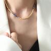 Cross-border venda quente ins estilo joias personalizadas pequena marca redonda costura azul espírito cinza handmade frisado design colar de aço titânio para as mulheres