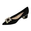 Sapatos de Salto Alto Finos e Grossos para Mulheres, Novo Estilo Outono 2025, Sapatos Elegantes com Salto, Bico Fino, Solado Macio e Brilho de Diamante, Sapatos Versáteis de Salto Alto para Trabalho para Mulheres