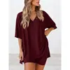 Comercio Exterior Transfronterizo Europeo y Americano Amazon Ropa de Mujer Verano Nueva Moda Casual Holgado Cuello en V Pijama Ropa para el Hogar Color Sólido Conjunto