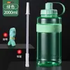 Botella de Agua Grande de Plástico Resistente a Altas Temperaturas, Taza Deportiva Portátil para Exteriores, Botella Espacial con Popote Resistente a Altas Temperaturas