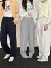 Pantalones largos de mezcla de algodón estilo americano para primavera y otoño, pantalones deportivos casuales anchos y holgados para mujer, de corte recto con una ligera caída y un sutil dobladillo curvo