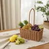 Cesta de Flores Tejida a Mano de Mimbre Sintético, Cesta de Regalo de Frutas, Cesta de Flores para Floristería, Cesta Tejida para Huevos para el Hogar, Cesta para Fresas