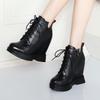 Botas de Caña Media Casuales con Cuña de Cuero Genuino para Aumentar la Altura 10 cm Estilo Coreano de Moda Versátiles para Mujer