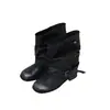 Botas Western de Couro Jeans Femininas de Cano Médio Franzidas Empilhadas Cor Queimada Retro Salto Grosso Botas de Cano Curto Botas para Calça