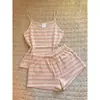 Pijama corto de verano nuevo, dulce y femenino, talla grande, para mujer 2026, conjunto de ropa para el hogar con camiseta sin mangas estampada de rayas rosas